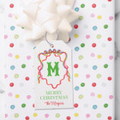 Waterverf Confetti Kerstbomen Monogram Crest Cadeaulabel