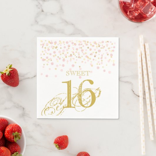Waterverf Confetti Sweet 16 Elegant roze goud Servet (Insitu)