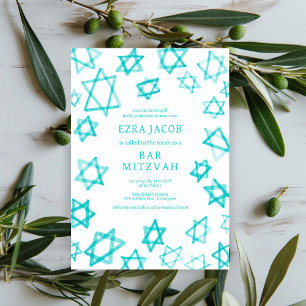 Waterverf Cool Aqua Star van David Bar Bat Mitzvah Kaart