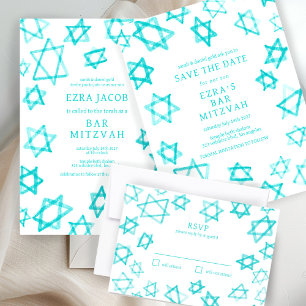 Waterverf Cool Aqua Star van David Bar Bat Mitzvah Save The Date
