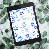 Waterverf Cool Blue Star van David Bar Bat Mitzvah Save The Date