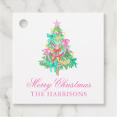 Waterverf Coquette Bow Kerstboom Bedankjes Labels (Voorkant)