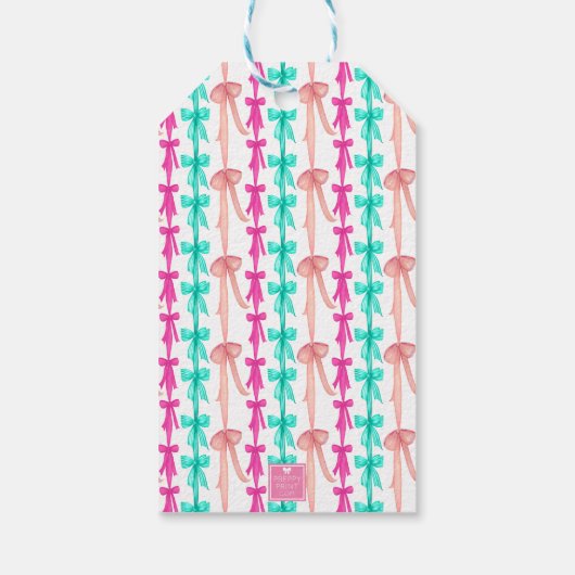 Waterverf Coquette Bow Kerstboom behuizing Cadeaulabel (Achterkant)