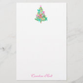 Waterverf Coquette Bow Kerstboom Personaliseren Briefpapier (Voorkant)