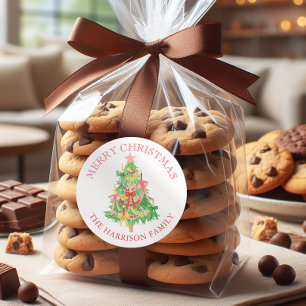 Waterverf Coquette Bows Kerstboom Ronde Sticker