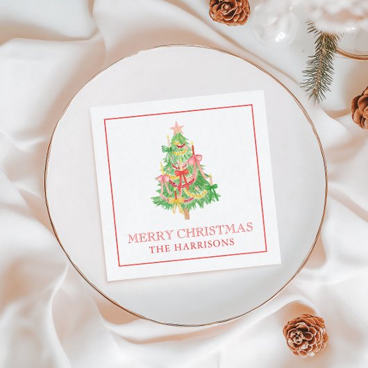 Waterverf Coquette Bows Kerstboom Servet