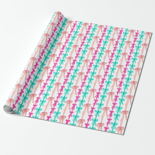Waterverf Coquette Turquoise & Roze Bogen Cadeaupapier (Uitgerold)