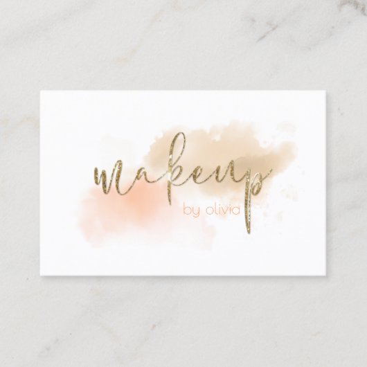 Waterverf Coral en Gold Makeup Visitekaartje (Voorkant)