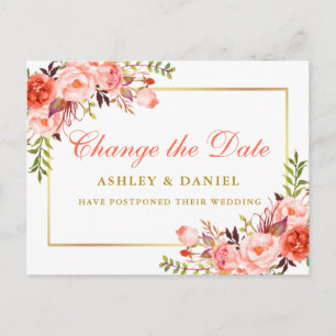 Waterverf Coral Floral Gold wijzigt de datum Briefkaart