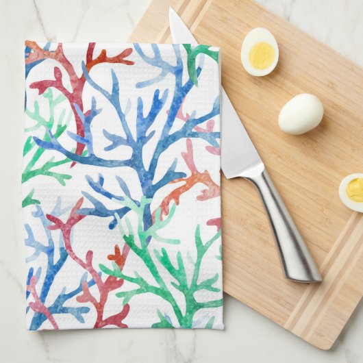 Waterverf Coral Pattern Theedoek (Quarter Fold)