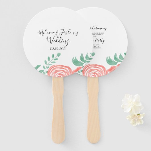 Waterverf Coral Peony Modern Wedding Handwaaier (Voorkant en achterkant)