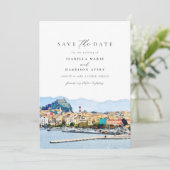 Waterverf Corfu Griekenland Kerkyra Save the Date Kaart (Staand voorkant)