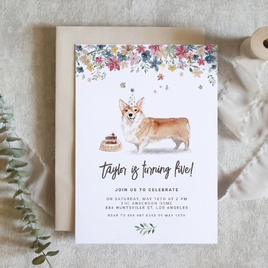  Waterverf Corgi Dog Verjaardagsfeestje Kaart