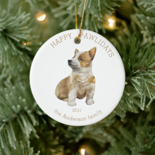 waterverf corgi happy pawlidays foto keramisch ornament