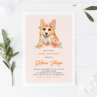 Waterverf Corgi Peach Florals Baby shower