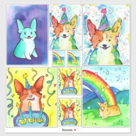 Waterverf Corgi Sticker Pack