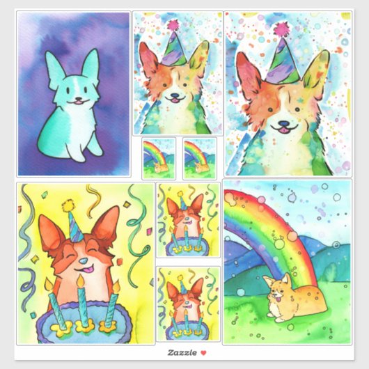 Waterverf Corgi Sticker Pack (Vel)