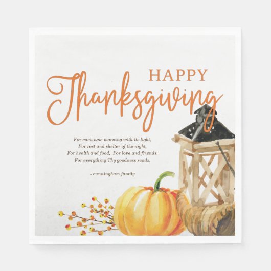 Waterverf Cornucopia Pumpkin Thanksgiving Poem Servet (Voorkant)