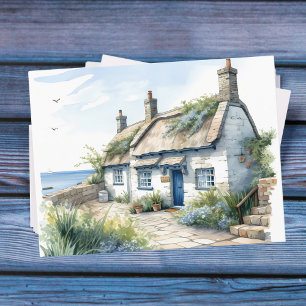 Waterverf Cornwall Seaside Cottage Briefkaart