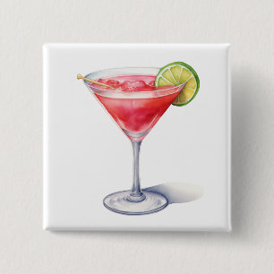 Waterverf Cosmopolitan Cocktail Drink Vierkante Button 5,1 Cm