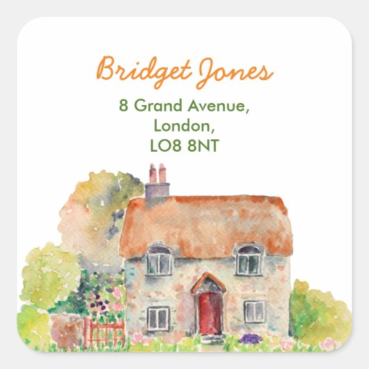 Waterverf  Cottage Adres Label (Voorkant)
