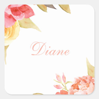 Waterverf Cottage Garden Rozen Scrapbook Vierkante Sticker