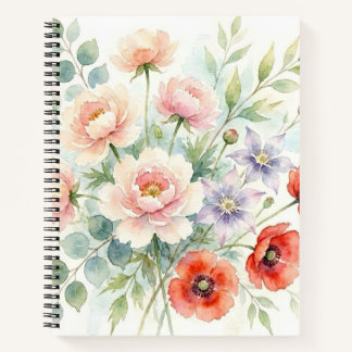 Waterverf Cottage Tuin Wilde Bloemen Boeket Notitieboek