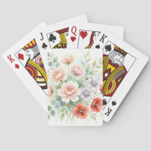 Waterverf Cottage Tuin Wilde Bloemen Boeket Pokerkaarten