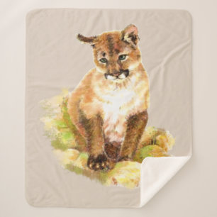 Waterverf Cougar Kitten Mountain Lion Wildlife Sherpa Deken