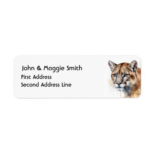 Waterverf Cougar Mountain Lion Animal Art Etiket (Voorkant)