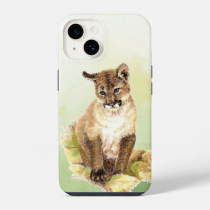 Waterverf Cougar Mountain Lion Wild Cat Kitten iPhone 14 Hoesje