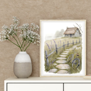 Waterverf Country Cottage Art Print Cottagecore