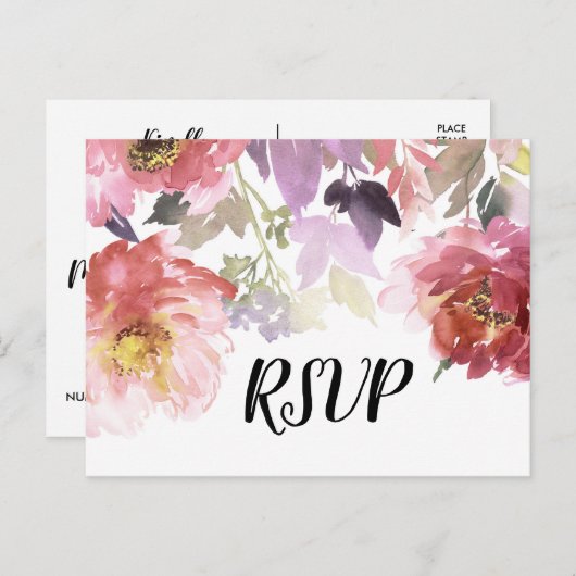 Waterverf Country Flowers RSVP Briefkaart (Voorkant / Achterkant)