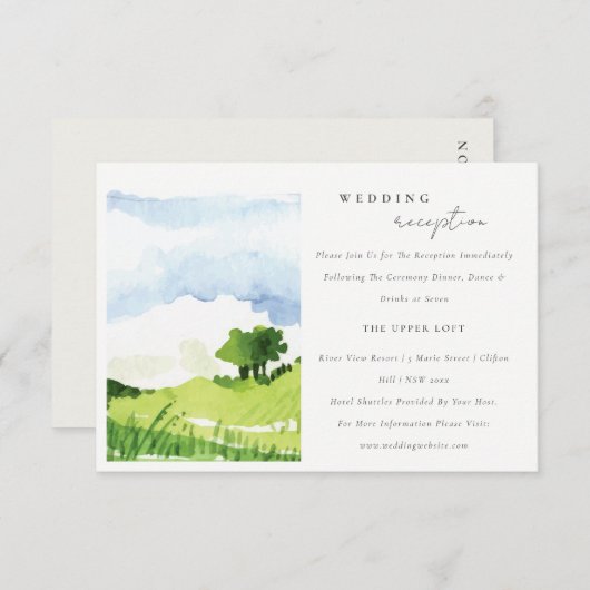 Waterverf Countryside Hills Wedding Reception Informatiekaartje (Voorkant / Achterkant)