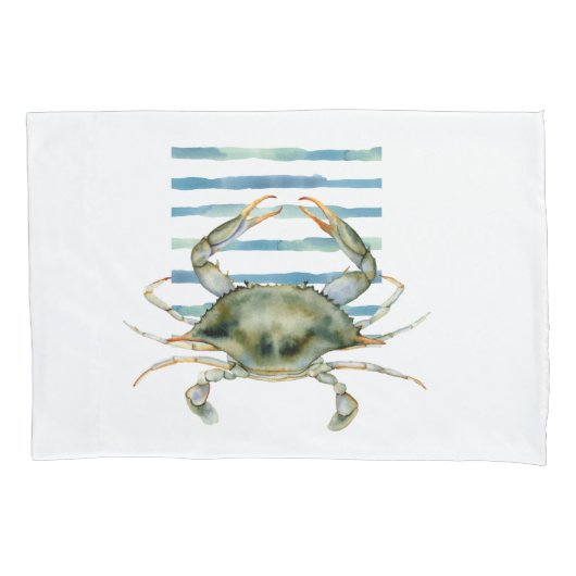 WATERVERF CRAB COASTAL BEACH, PILLOW HOESJE KUSSENSLOOP (Voorkant)
