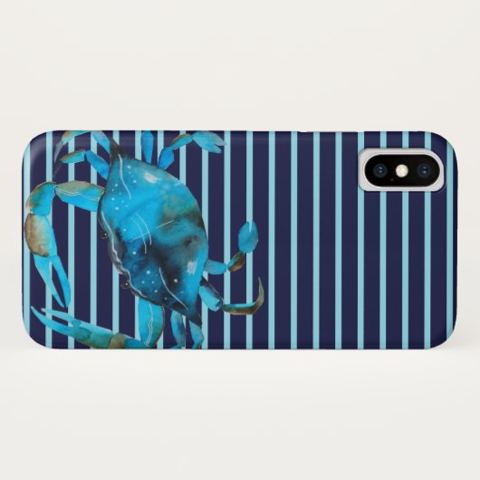 Waterverf Crab Nautical Stripe Summer Case-Mate iPhone Case (Achterkant (horizontaal))