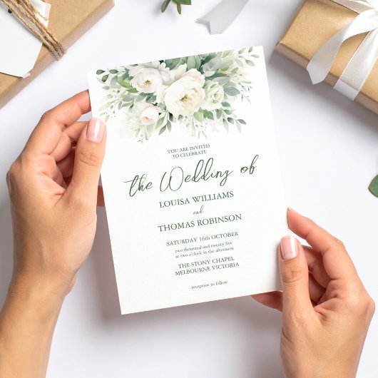 Waterverf Crème Peony & Roos bruiloft Uitnodigen Kaart