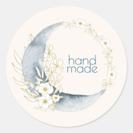 Waterverf Crescent Moon floral Handgemaakt Ronde Sticker