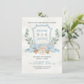 Waterverf Crest Baby Blue Shower Kaart (Staand voorkant)
