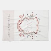 Waterverf Crest Monogram Elegant Pink Wildflower Theedoek (Horizontaal)