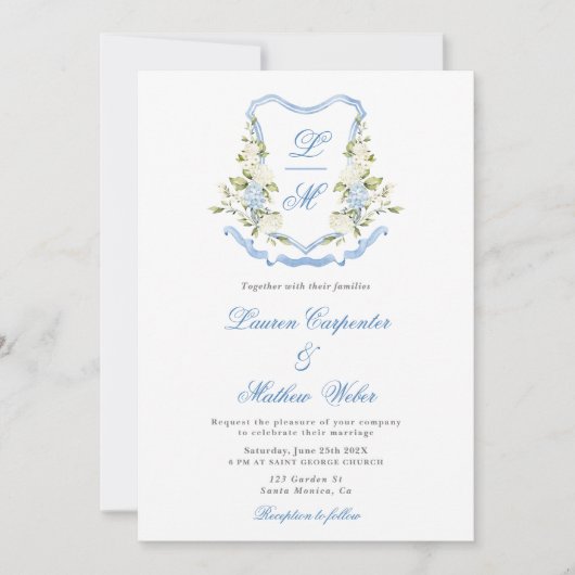Waterverf Crest Wedding uitnodiging (Voorkant)