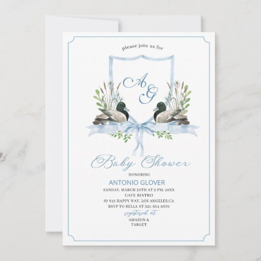 Waterverf Crests Blue Duck Mallard Baby shower Kaart (Voorkant)
