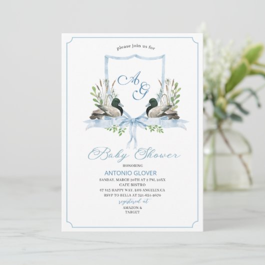 Waterverf Crests Blue Duck Mallard Baby shower Kaart (Staand voorkant)