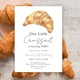 Waterverf Croissant 1e verjaardagsfeest Kaart