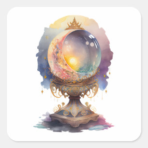 Waterverf Crystal Ball Vierkante Sticker