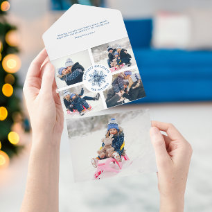 Waterverf Crystal Blue Snowflake Multiphoto All In One Uitnodiging