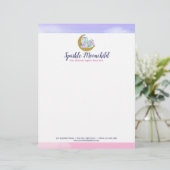 Waterverf Crystals & Gold Crescent Moon Boutique Briefhoofd (Staand voorkant)