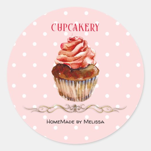 Waterverf Cupcake Bakkerij Product Sticker (Voorkant)