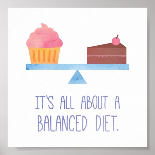 Waterverf Cupcake Balanced Diet Food Humor Poster (Voorkant)