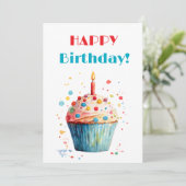Waterverf Cupcake Happy Birthday Feestdagenkaart (Staand voorkant)